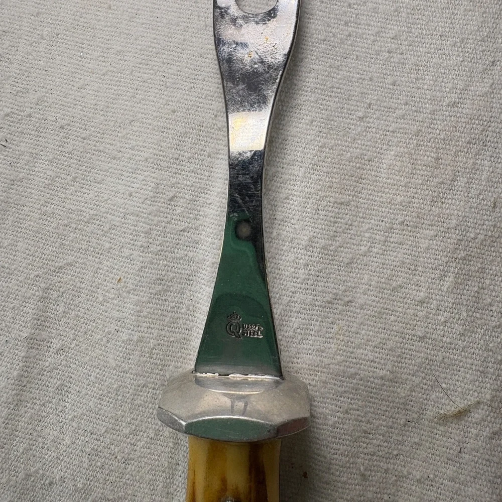 Vintage Queen Cutlery Co. Carver Fork Stainless With Stag Handles
